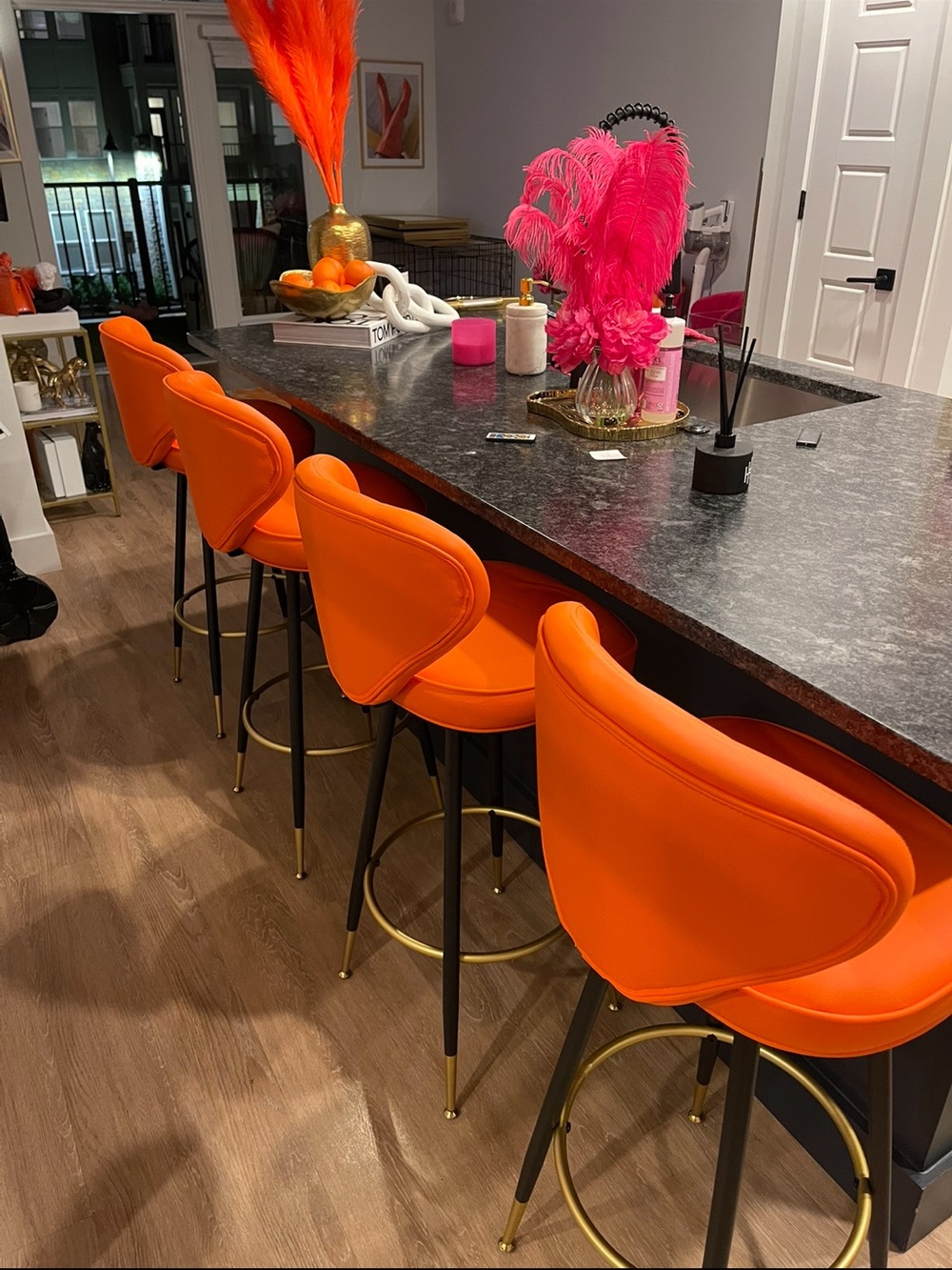 Orange set of 4 barstools